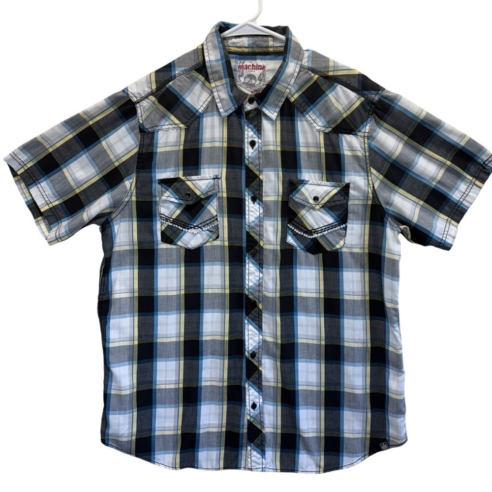 Machine Custom Co. Button Up Plaid Short Sleeve Shirt. Size XL